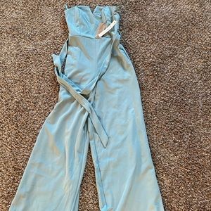 Turquoise strapless jumpsuit